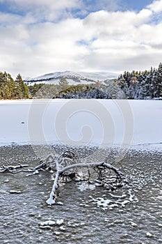 Uath Lochan in Winter at Glen Feshie in the Cairngorms National Park.