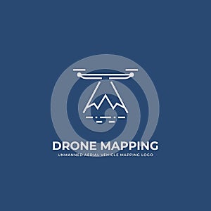 UAV Drone landscape mapping logo in monoline line style symbol icon