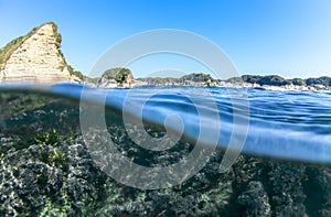 Ubara Beach in Chiba Japan an above and below view from the ocean photo