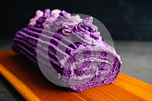 Ube Cake Roll with Whipped Cream Frosting