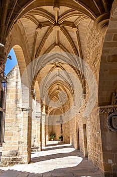 Ubeda, Jaen, Spain - June 9, 2020: Courtyard of Basilica of Santa Maria of the Reales Alcazares in Ubeda, Spain