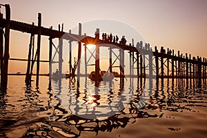 Ubein Bridge at sunrise, Mandalay, Myanmar