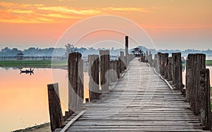 Ubein Bridge at sunrise, Mandalay, Myanmar