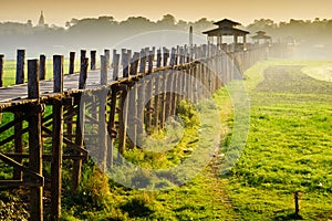 Ubein Bridge at sunrise, Mandalay, Myanmar