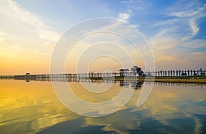 Ubein Bridge at sunrise, Mandalay, Myanmar