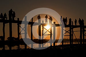 Ubein, World longest wooden bridge at sunset Mandalay, Myanmar