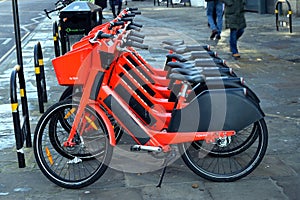 Uber Jump e-bikes on a pavement in London