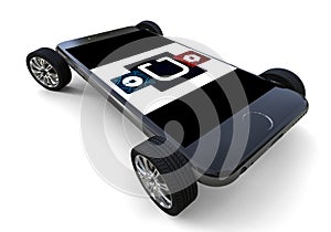 Uber Logo on smartphone with wheels