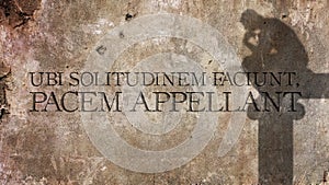 Ubi solitudinem faciunt, pacem appellant. Latin phrase.