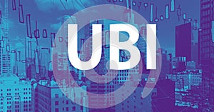 UBI theme with downtown LA skycapers photo