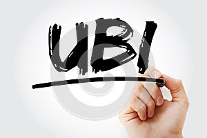 UBI - Universal Basic Income acronym with marker, concept background