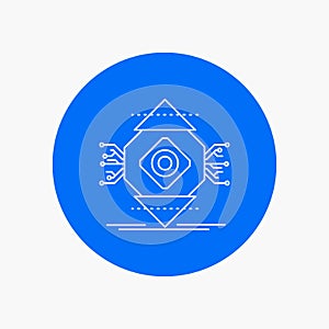 ubicomp, Computing, Ubiquitous, Computer, Concept White Line Icon in Circle background. vector icon illustration