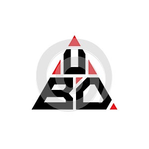 UBO triangle letter logo design with triangle shape. UBO triangle logo design monogram. UBO triangle vector logo template with red