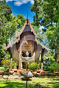 Ubosot and Garuda statue on a Thai temple complex