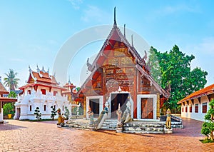 The Ubosot and Ho Trai library of Wat Pratu Pong, Lampang, Thailand