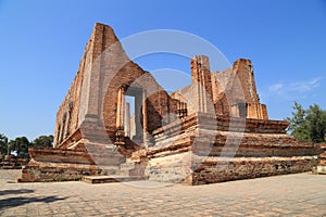 Ubosot (Ordination Hall) at Wat Mahaeyong, the ruin of a Buddhist temple in the Ayutthaya historical park