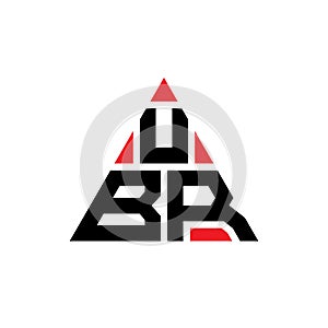 UBR triangle letter logo design with triangle shape. UBR triangle logo design monogram. UBR triangle vector logo template with red