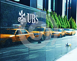 UBS office and reflected taxi line