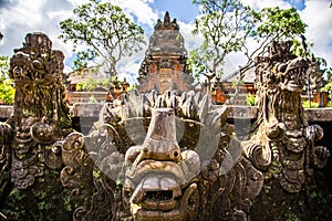 Ubud temple with pond in Bali Indonesia