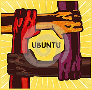 Ubuntu, arms holding each other, teamwork, cooperation concept vector illustration
