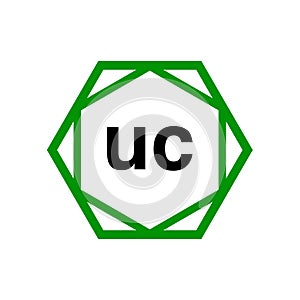 UC company monogram with green diamond. UC icon