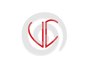 UC Initial heart shape Red colored love logo