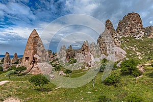 Uchisar Castle in Cappadocia, carved out of rock formations