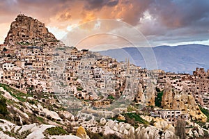 Uchisar Castle and town, Cappadocia, Central Anatolia, Turkey photo