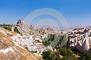 Uchisar cave city in Cappadocia Turkey