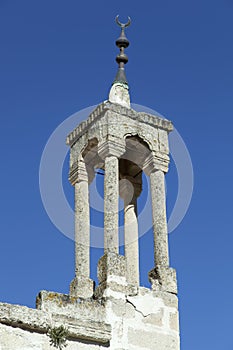 Uchisar Town Spire With A Crescent Moon