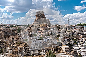 Uchisar village, Nevsehir ditrict, Cappadocia, Turkey. Spectacular rocky castle