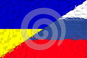 Ukraine Russia. Conflict between Russia and Ucraine war concept. Ukraine flag and Russia flag background. Horizontal design. photo