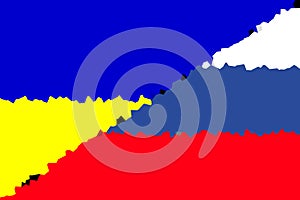 Ukraine Russia. Conflict between Russia and Ucraine war concept. Ukraine flag and Russia flag background. Horizontal design. photo