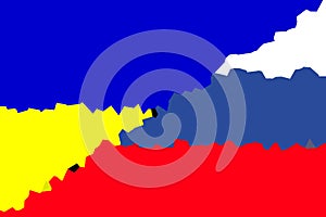 Ukraine Russia. Conflict between Russia and Ucraine war concept. Ukraine flag and Russia flag background. Horizontal design. photo