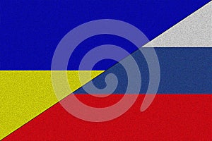 Ukraine Russia. Conflict between Russia and Ucraine war concept. Ukraine flag and Russia flag background. Horizontal design. photo