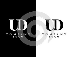 UD, DU letter logo design with black and white color that can be used for creative business and company