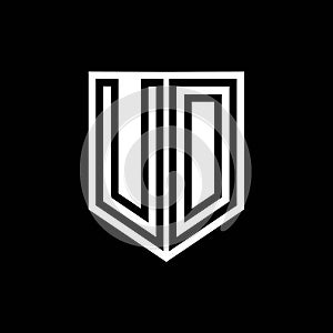 UD Logo monogram shield geometric black line inside white shield color design