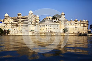 Udaipur city palace on the lake India