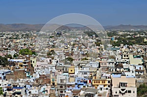 Udaipur city top miniature view of residential area, rajasthan,