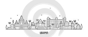 Udaipur skyline Rajasthan India big city vector