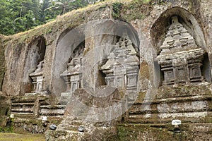 Udayana Dynasty Royal Tombs. Ancient royal tombs at Gunung Kawi Temple. Funeral complex centered around royal tombs carved into