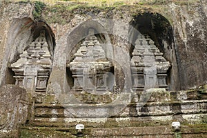 Udayana Dynasty Royal Tombs. Ancient royal tombs at Gunung Kawi Temple. Funeral complex centered around royal tombs carved into