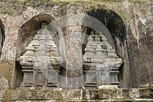 Udayana Dynasty Royal Tombs. Ancient royal tombs at Gunung Kawi Temple. Funeral complex centered around royal tombs carved into