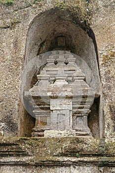 Udayana Dynasty Royal Tombs. Ancient royal tombs at Gunung Kawi Temple. Funeral complex centered around royal tombs carved into