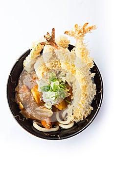 Udon curry with tempura, Thick wheat noodle in Japanese curry and tempura