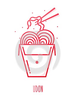 Udon noodles in a box. Food delivery vector icon