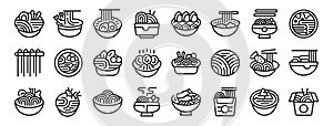 Udon noodles icons set outline vector. Meal food kitchen