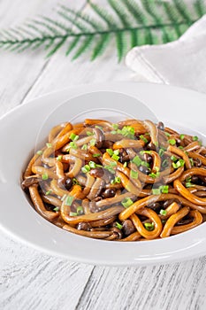 Udon noodles with mushrooms