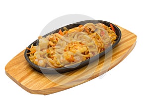 Udon noodles in plate isolated on white background