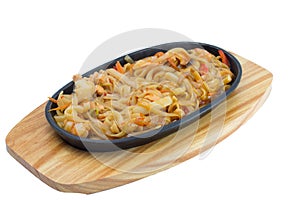 Udon noodles in plate isolated on white background